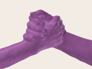 Two 3D hands holding one another